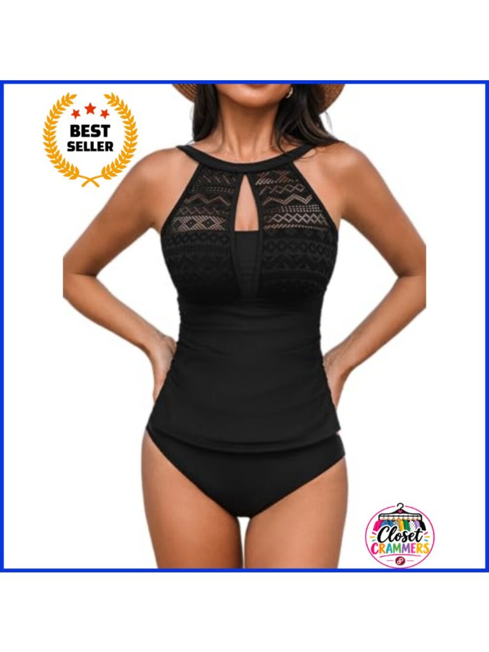 Mesh High Neck Tankini Set Two Piece Swimsuit